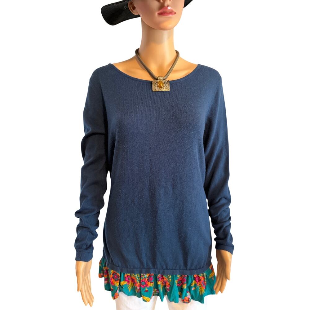 Natural Life Matilda Jane Twofer Sweater w/Peekaboo Back & Ruffle Detail, Size M